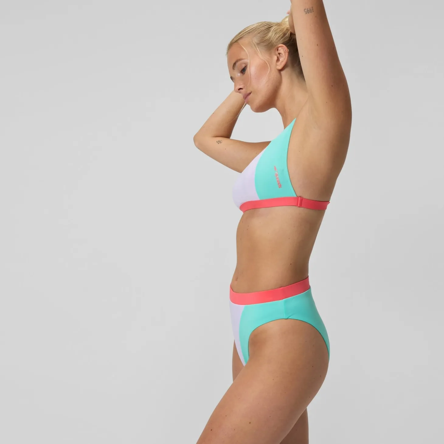 Bas de bikini Femme Colourblock FLU3NTE taille haute lilas/vert
