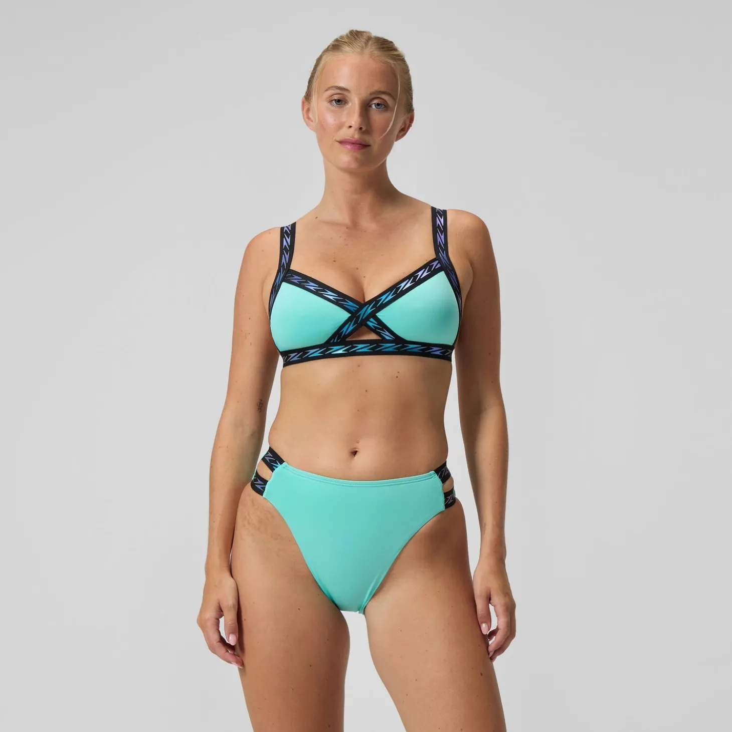 Bas de bikini Femme FLU3NTE Logo Elastic taille haute turquoise
