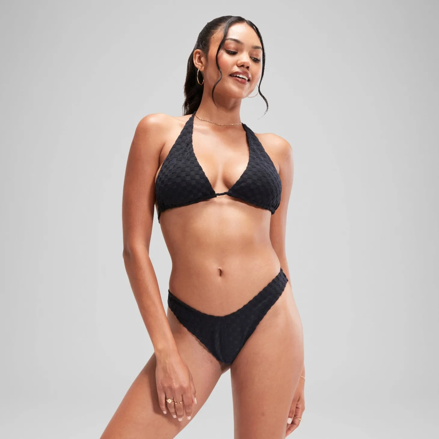 Bas de bikini FLU3NTE échancré en tissu éponge gris