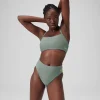 Bas de bikini taille haute uni Femme vert
