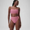 Bas de bikini taille haute uni Femme Rose