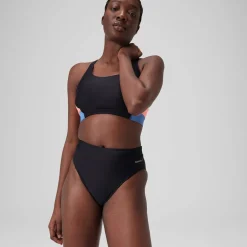 Bas de bikini taille haute uni Femme Gris foncé