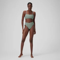 Bas de bikini taille haute uni Femme vert