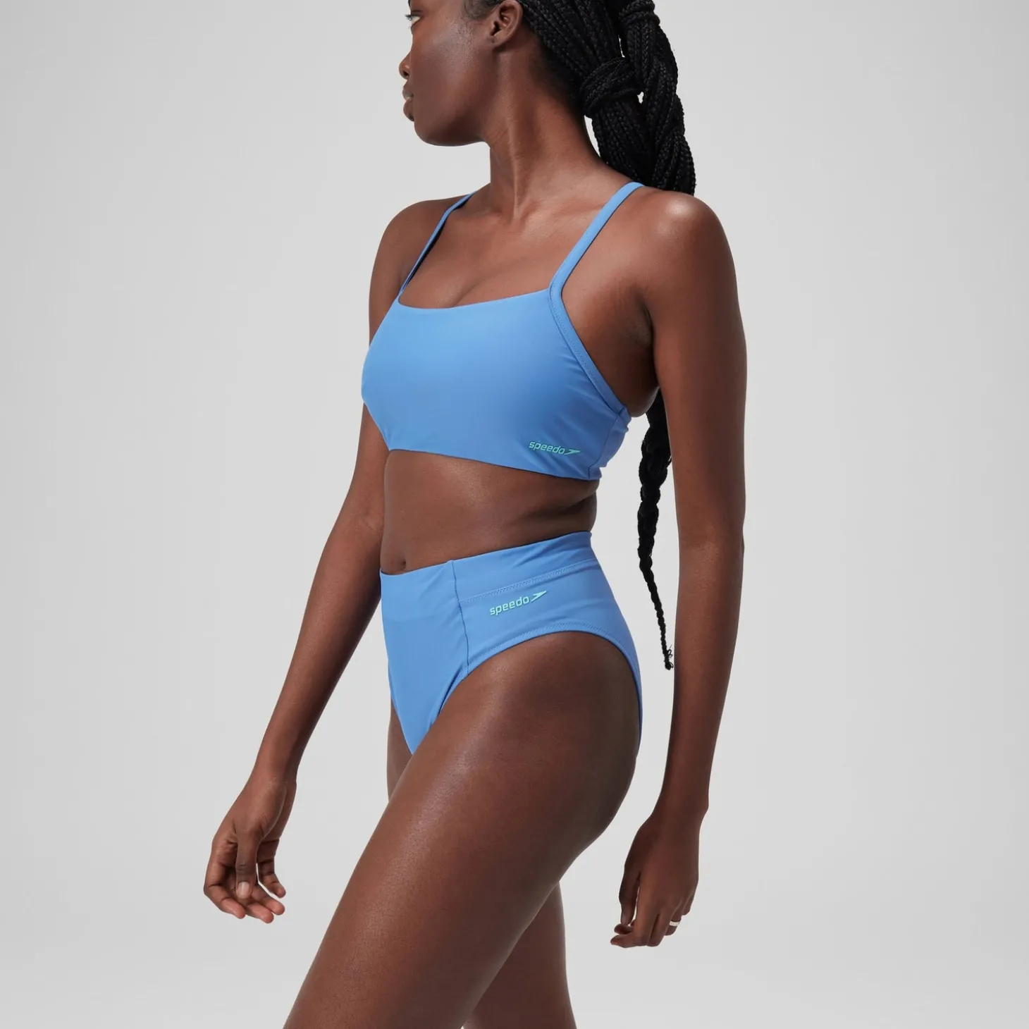 Bas de bikini taille haute uni Femme bleu