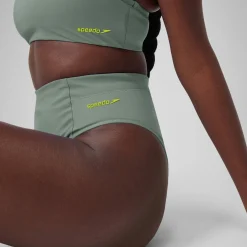 Bas de bikini taille haute uni Femme vert