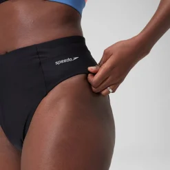 Bas de bikini taille haute uni Femme Gris foncé
