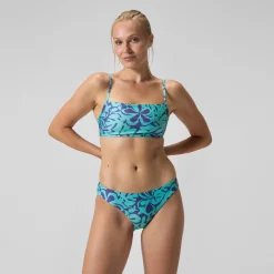Bikini Femme ajustable à fines bretelles et imprimés bleu/vert