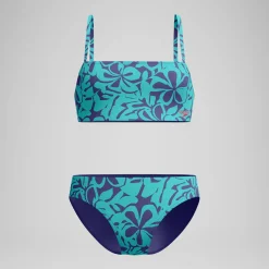 Bikini Femme ajustable à fines bretelles et imprimés bleu/vert