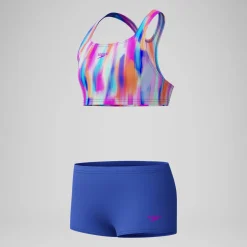 Bikini Fille Boyleg imprimé bleu/rose