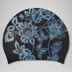 Bonnet de bain Cheveux longs Imprimé Noir/Bleu de Sèvres