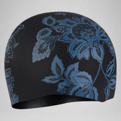 Bonnet de bain Cheveux longs Imprimé Noir/Bleu de Sèvres