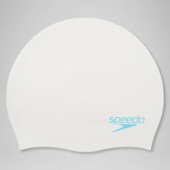 Bonnet de bain uni moulé silicone Junior Blanc/Bleu aquatique