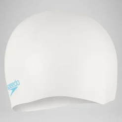 Bonnet de bain uni moulé silicone Junior Blanc/Bleu aquatique