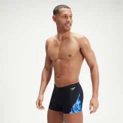 Boxer de bain Homme Allover coupe en V noir/bleu