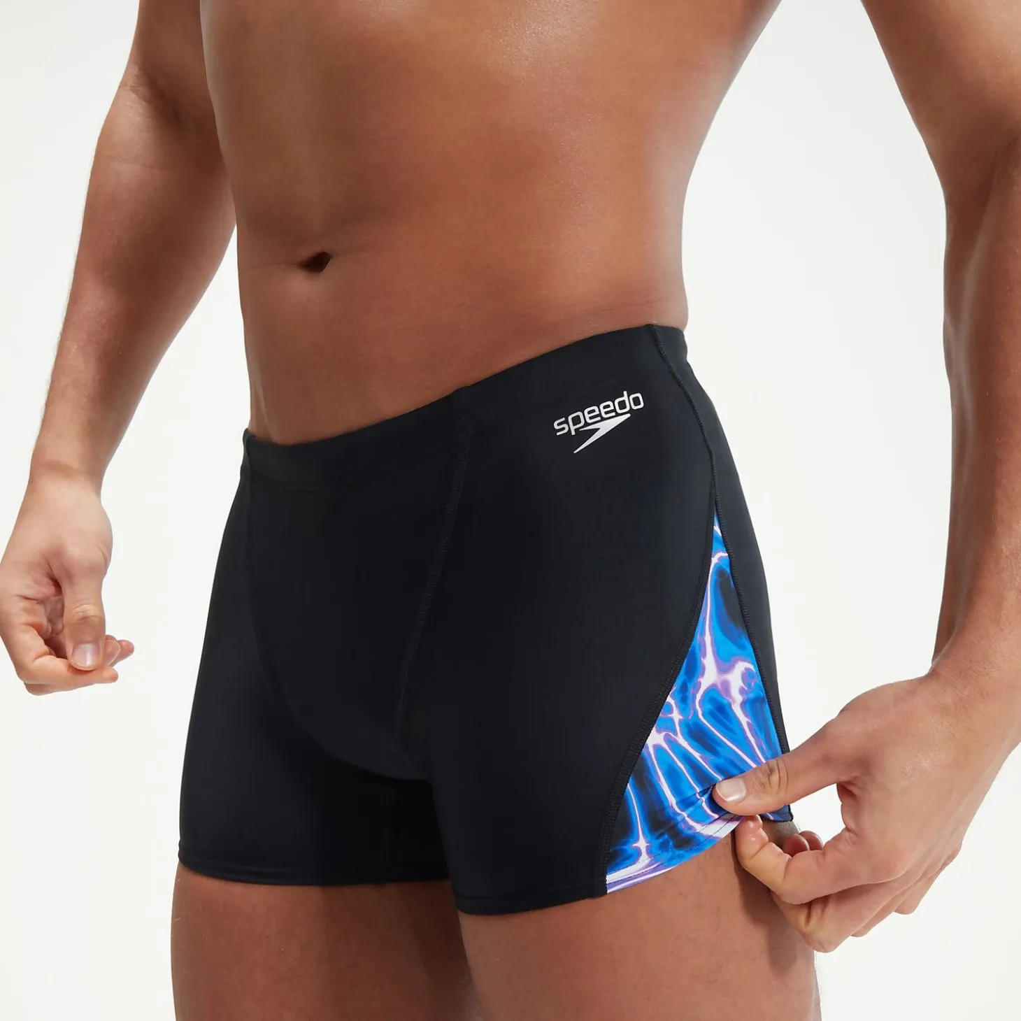 Boxer de bain Homme Allover coupe en V noir/bleu