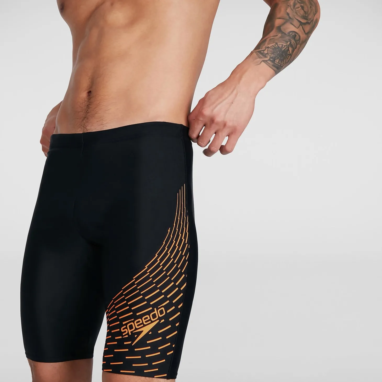 Boxer de bain Homme Allover coupe en V noir/orange