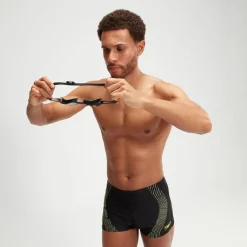 Boxer de bain imprimé Duo Logo Homme noir/jaune