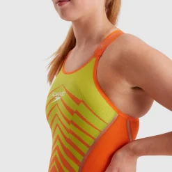 Combinaison Femme Fastskin LZR Pure Intent Dos fermé Orange/Vert