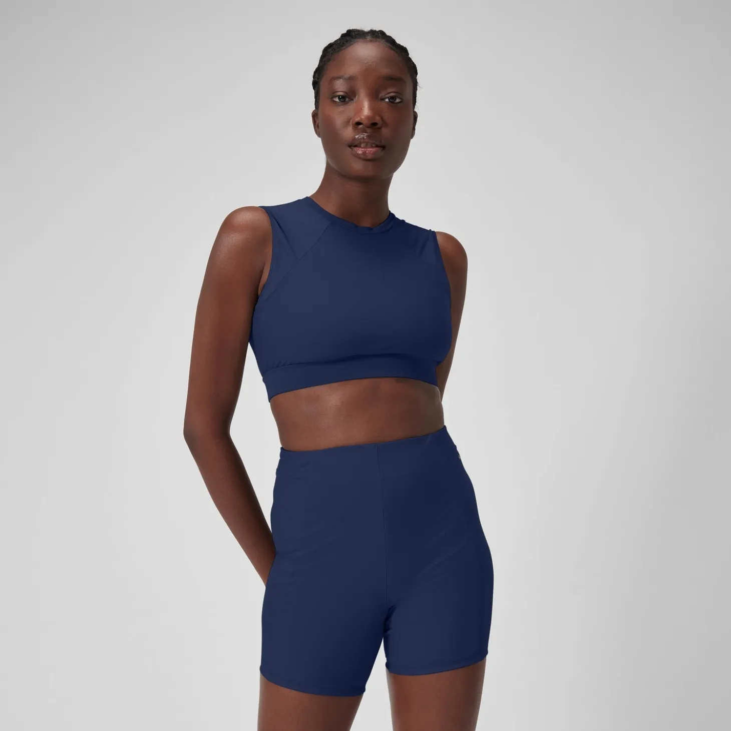 Crop top uni avec maille filet pour Femmes Bleu céruléen