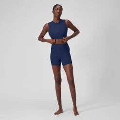 Crop top uni avec maille filet pour Femmes Bleu céruléen