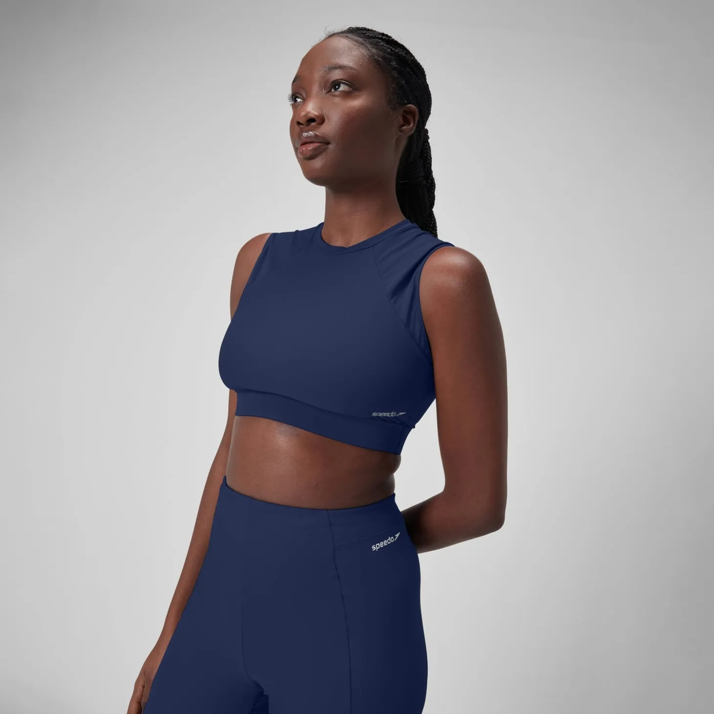 Crop top uni avec maille filet pour Femmes Bleu céruléen