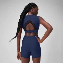 Crop top uni avec maille filet pour Femmes Bleu céruléen