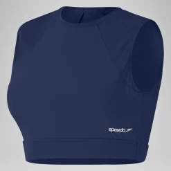 Crop top uni avec maille filet pour Femmes Bleu céruléen