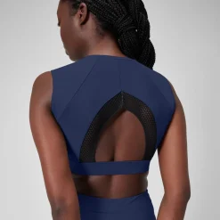 Crop top uni avec maille filet pour Femmes Bleu céruléen