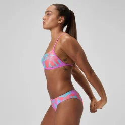 Haut de bikini Femme Club Training Cross Back imprimé rose/vert