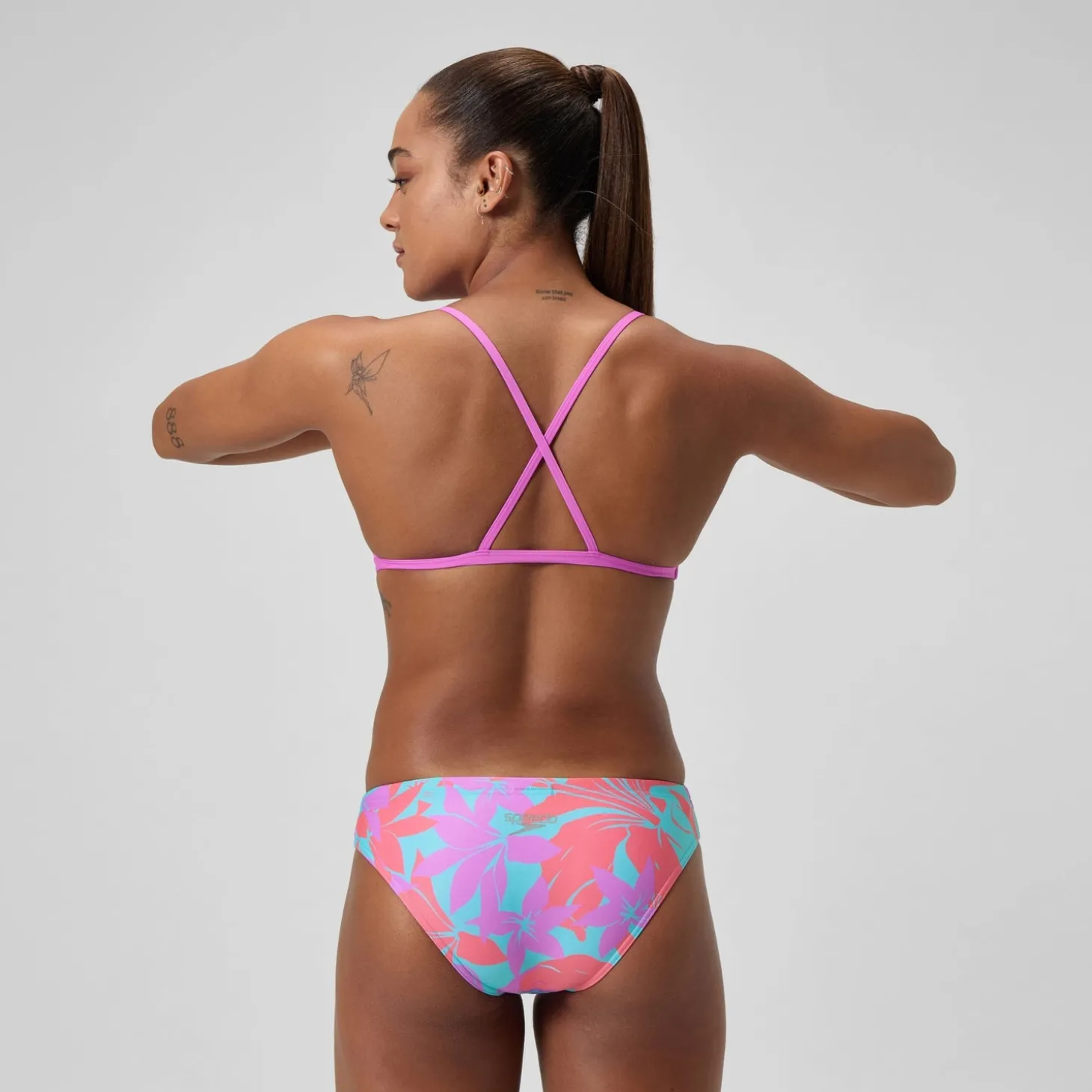 Haut de bikini Femme Club Training Cross Back imprimé rose/vert