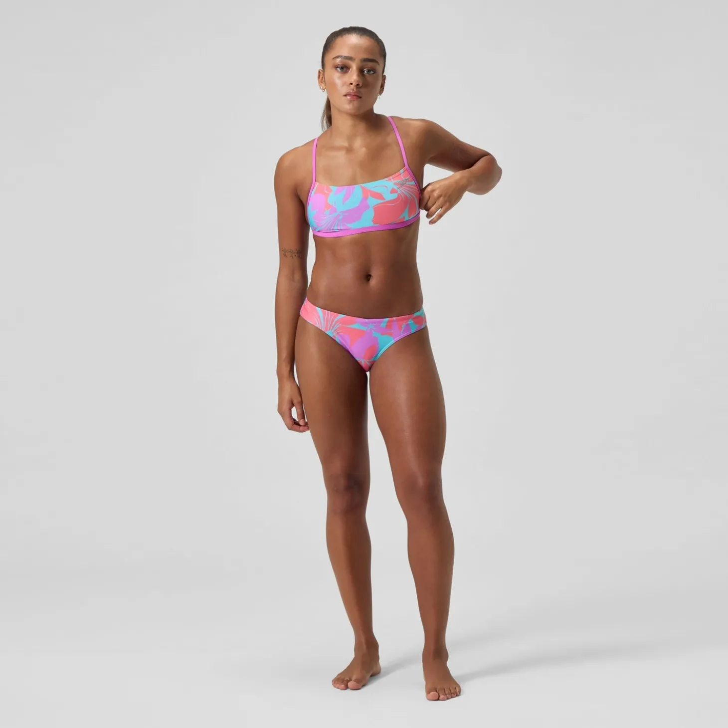 Haut de bikini Femme Club Training Cross Back imprimé rose/vert