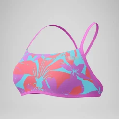 Haut de bikini Femme Club Training Cross Back imprimé rose/vert
