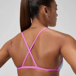Haut de bikini Femme Club Training Cross Back imprimé rose/vert