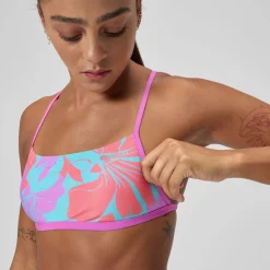 Haut de bikini Femme Club Training Cross Back imprimé rose/vert