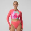 Haut de bikini Femme FLU3NTE à manches longues imprimé rose/corail