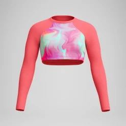 Haut de bikini Femme FLU3NTE à manches longues imprimé rose/corail