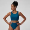 Haut de bikini Femme Solid à col haut avec mesh sarcelle foncé