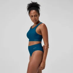Haut de bikini Femme Solid à col haut avec mesh sarcelle foncé