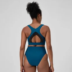 Haut de bikini Femme Solid à col haut avec mesh sarcelle foncé