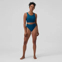 Haut de bikini Femme Solid à col haut avec mesh sarcelle foncé