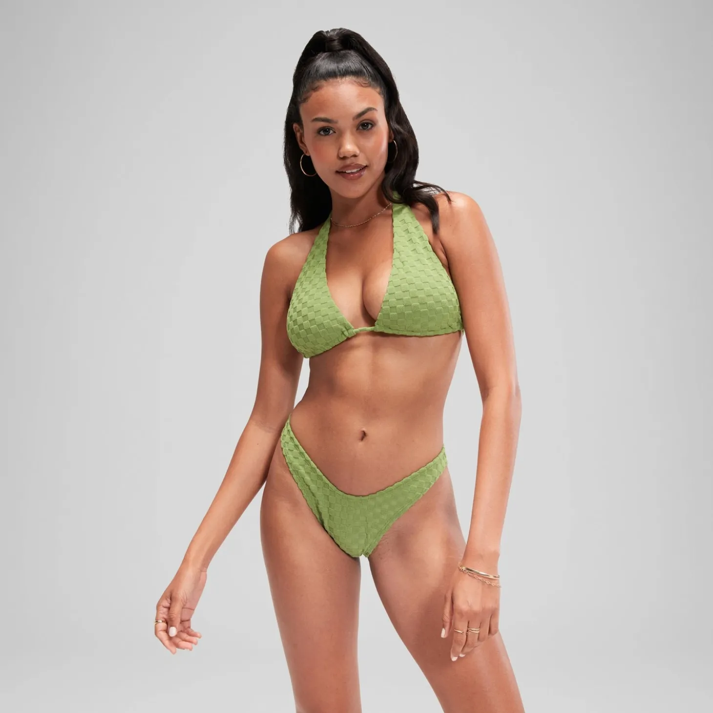 Haut de bikini FLU3NTE triangle en tissu éponge vert