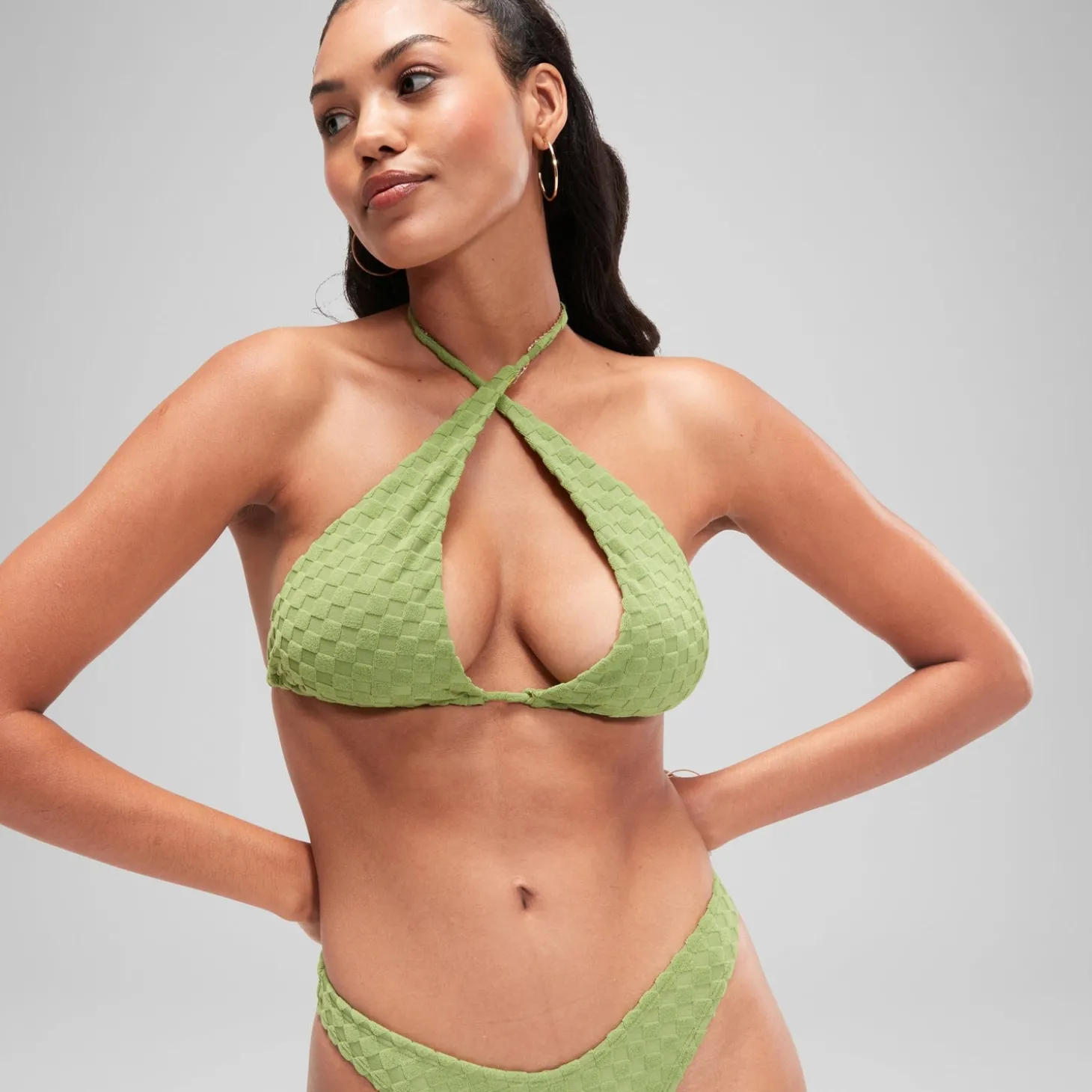 Haut de bikini FLU3NTE triangle en tissu éponge vert