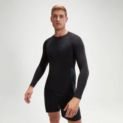 Haut Rash Homme Endurance+ Splice noir/bleu sarcelle
