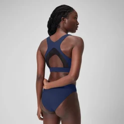 Haut uni à col montant avec maille filet pour Femmes Bleu céruléen