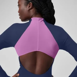 L/S 1 pièce color-block zippé pour Femmes Bleu céruléen