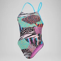 Maillot de bain à nouer au dos Allover Digital pour Femmes Noir/Vert matcha/Rouge sirène