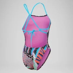 Maillot de bain à nouer au dos Allover Digital pour Femmes Noir/Vert matcha/Rouge sirène