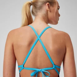 Maillot de bain à nouer au dos Allover Digital pour Femmes Noir/Vert matcha/Rouge sirène