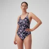 Maillot de bain 1 pièce galbant à bretelles et imprimé pour Femmes Noir/Violet