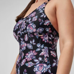 Maillot de bain 1 pièce galbant à bretelles et imprimé pour Femmes Noir/Violet
